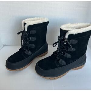 Universal Thread Black Faux Fur Waterproof Lace Up  Ankle Winter Snow Boots 7W